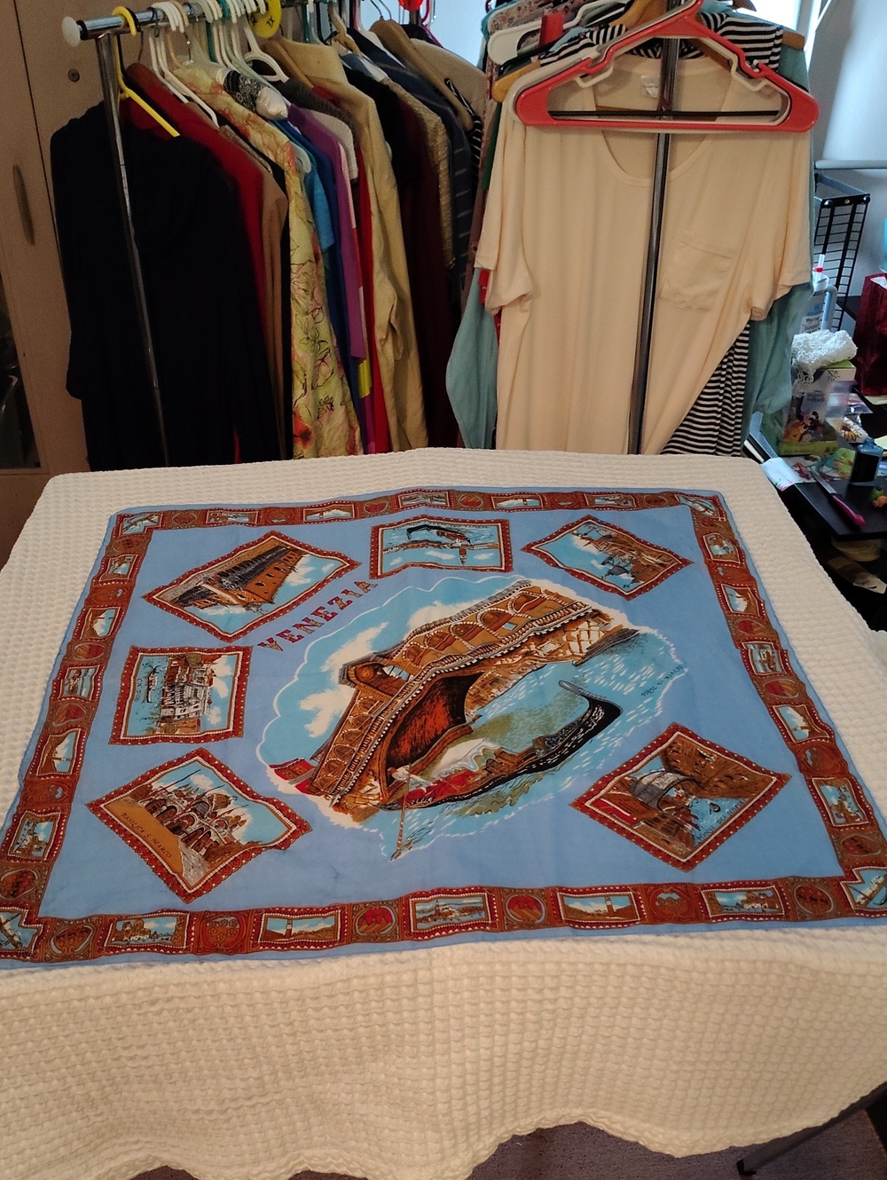 Vintage 80s Venezia Souvenir Silk-Style Scarf -*Callout*